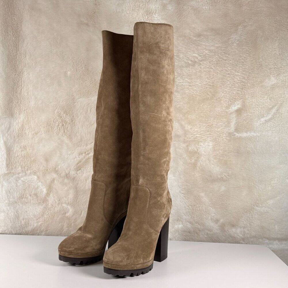 Michael Kors High Heel Platform Suede Knee High Boots With Rugged Sole - Picture 9 of 16